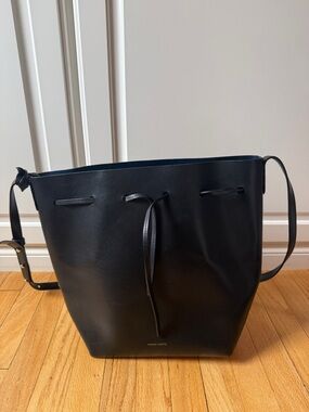 Mansur Gavriel Black Leather Bucket Bag with Drawstring